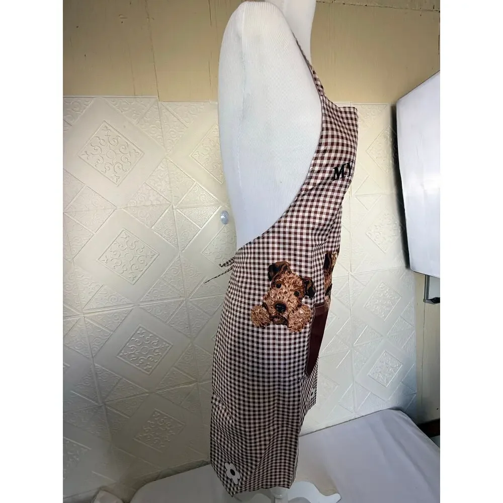 SKU2990 Bib Apron with Terrier Dog Big Pocket Brown & White NWOT